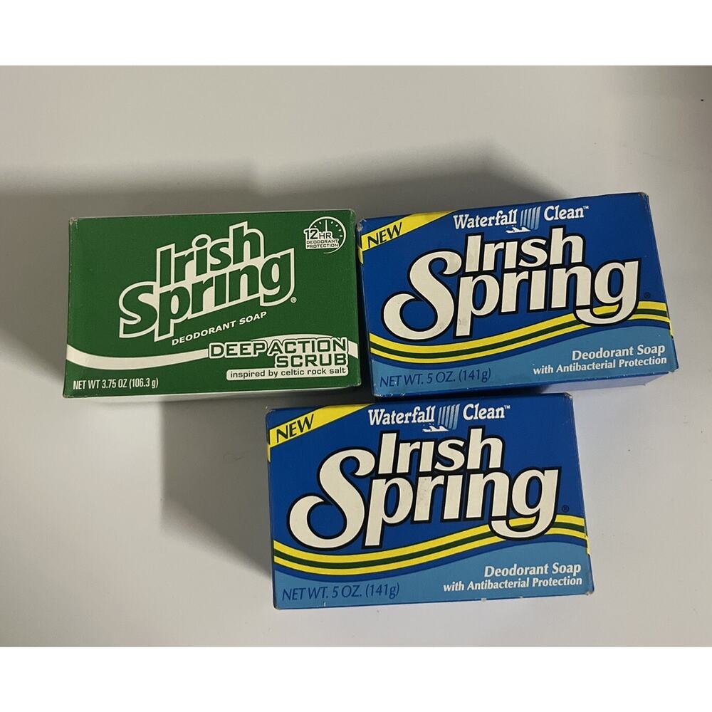 3 VTG Irish Spring Bar Soap Waterfall Clean Deodorant Deepaction Scrub - Smells